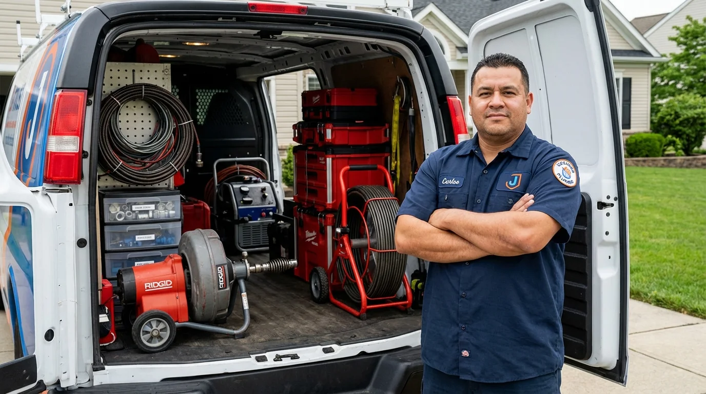 Professional drain cleaning equipment and Johns Plumbing LLC plumber in Pardeeville