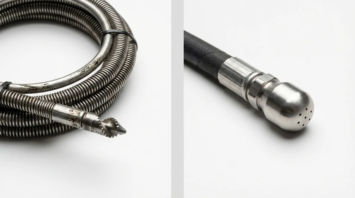 Drain snake cable and hydro jetting nozzle used for drain cleaning in Pardeeville, WI