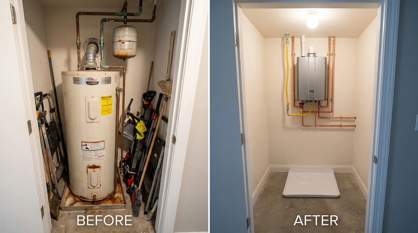 Tank water heater versus wall-mounted tankless unit comparison for Pardeeville, WI homeowners